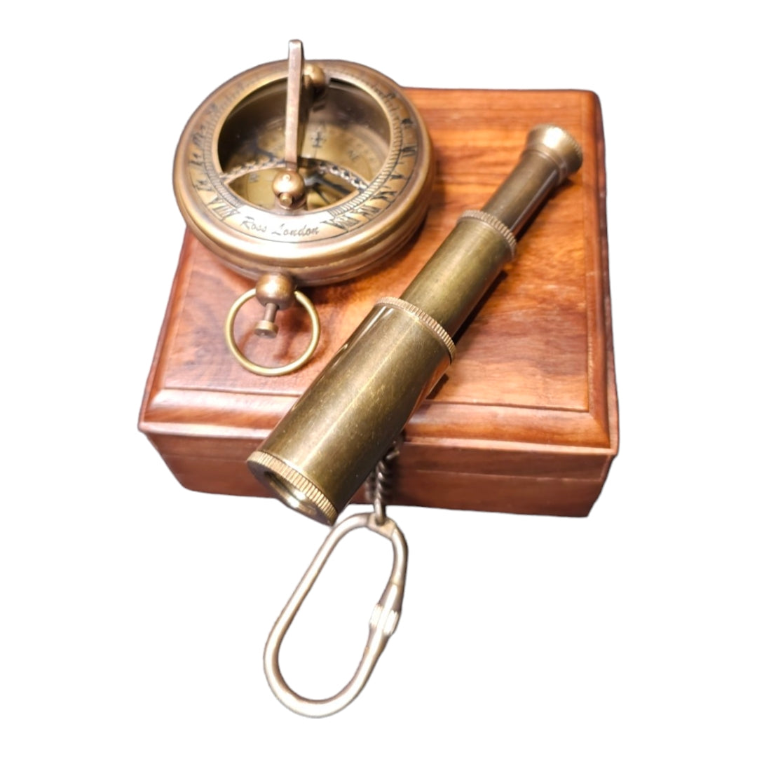 Brass compass and keyring