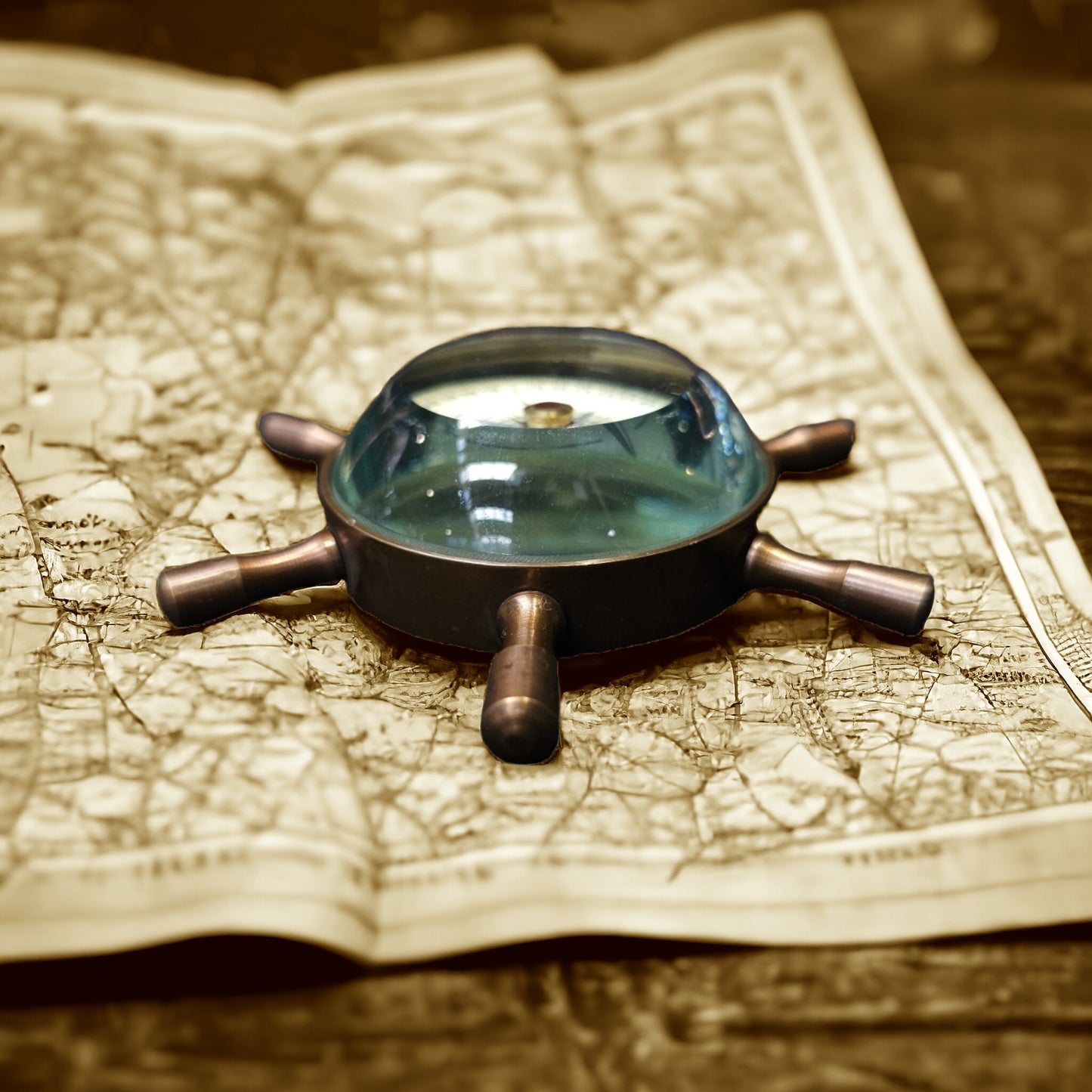 Dollond London | Handcrafted brass compass with a patina finish, perfect for nautical enthusiasts.
