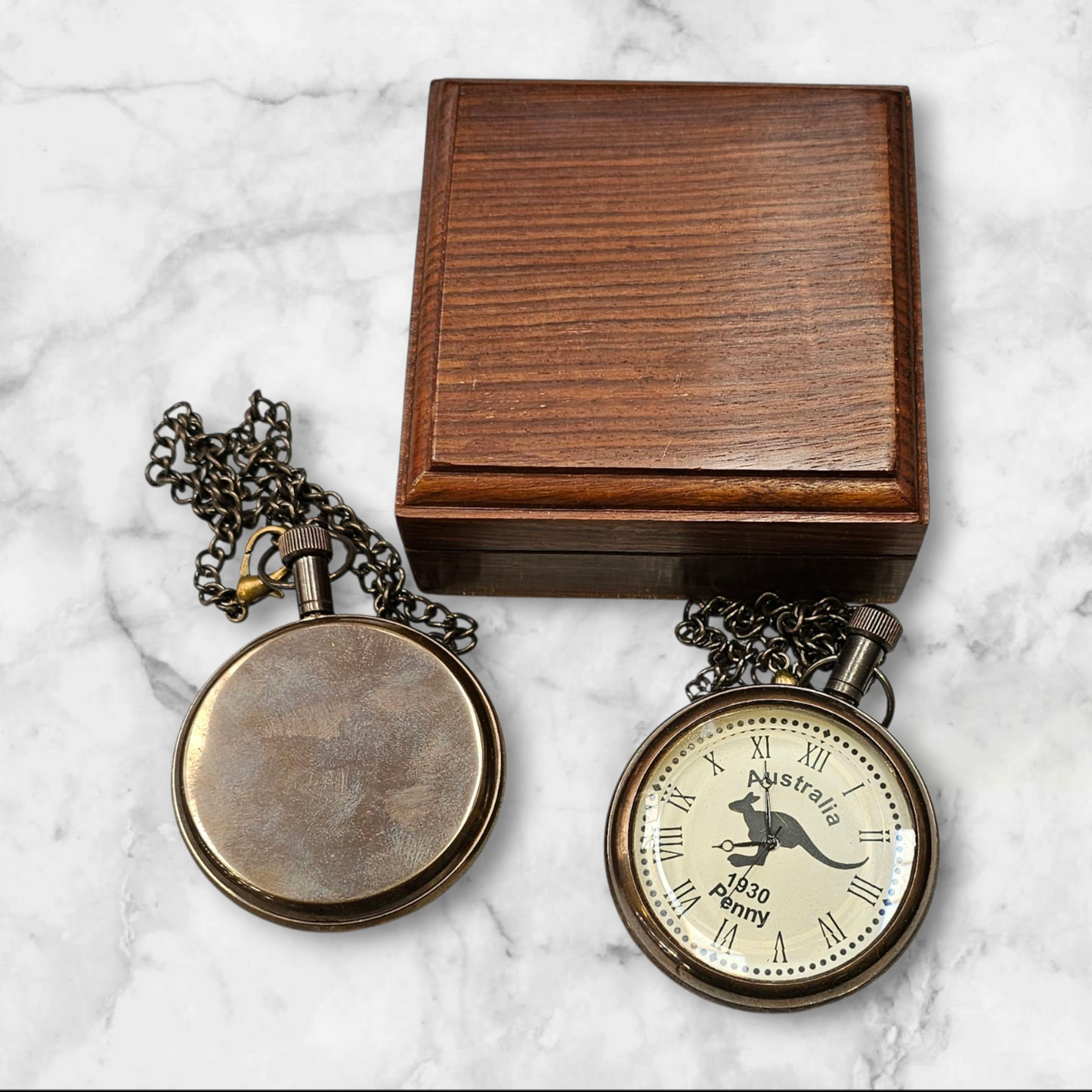 Australia Penny pocket watch with wooden box