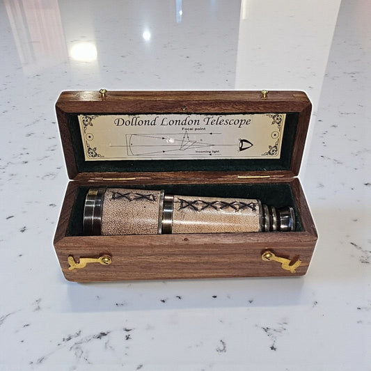 Dollond London Marine Leather Telescope | Personalisable | With Engravable Timber Box mypirateshop