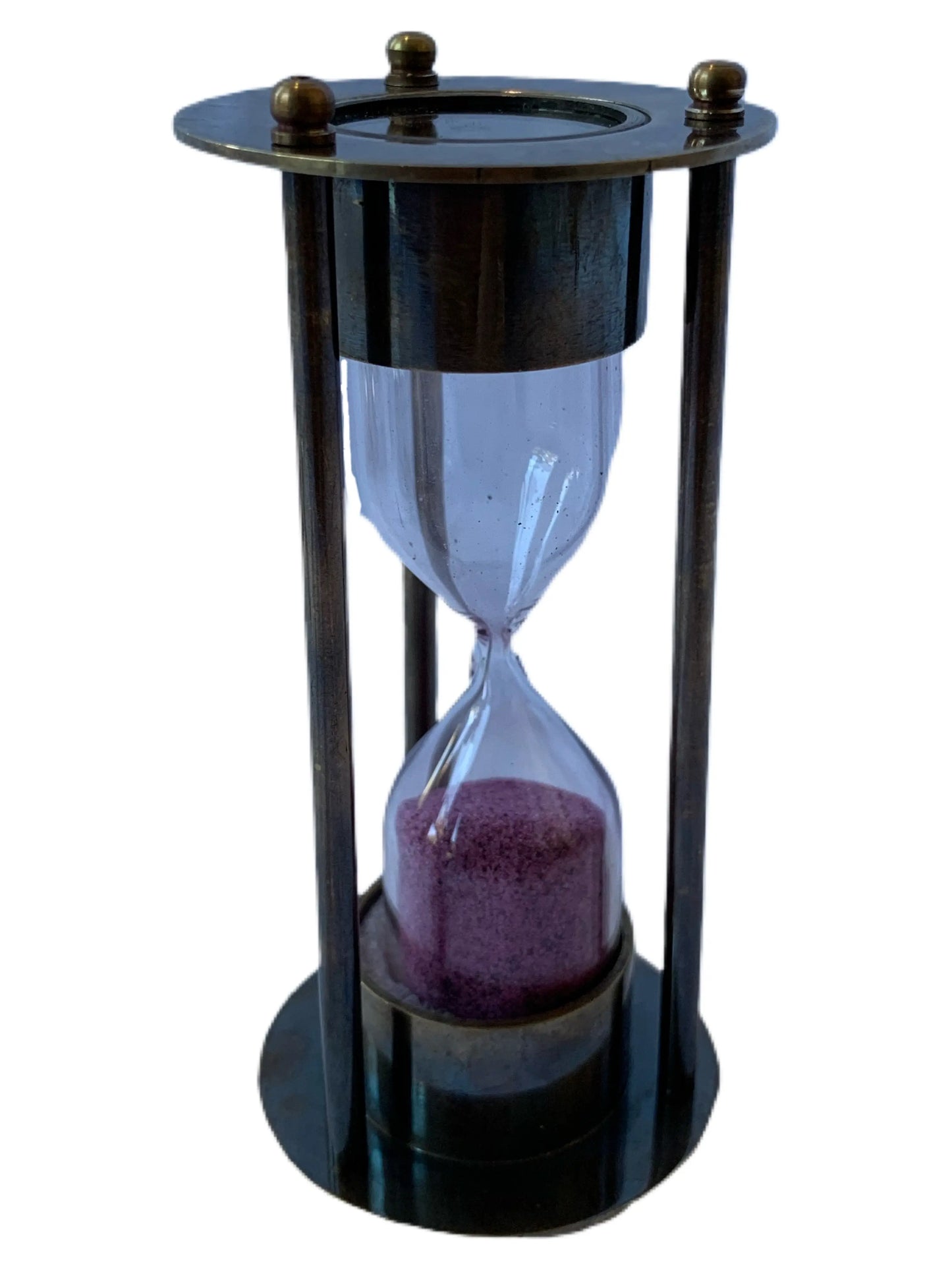 1 Minute Pink Antique Sand Timer with three brass rods with encased compass