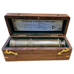 Closed 12 inch Dollond London brass telescope presented inside its wooden box