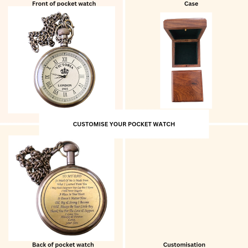 GIFT FOR DAD - Personalized Pocket Watch with Custom Engraved Wooden Box - Unique Timepiece Gift