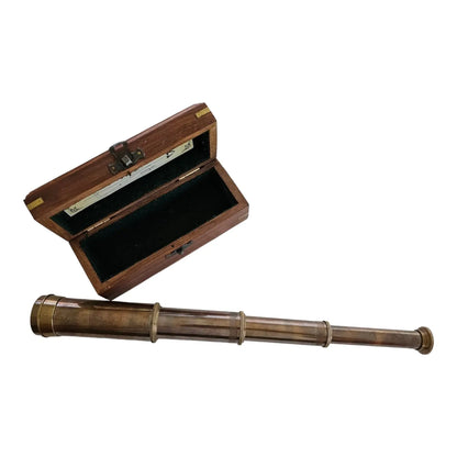 Handcrafted brass telescope with a rich antique finish, ideal for nautical decor or adventure lovers.