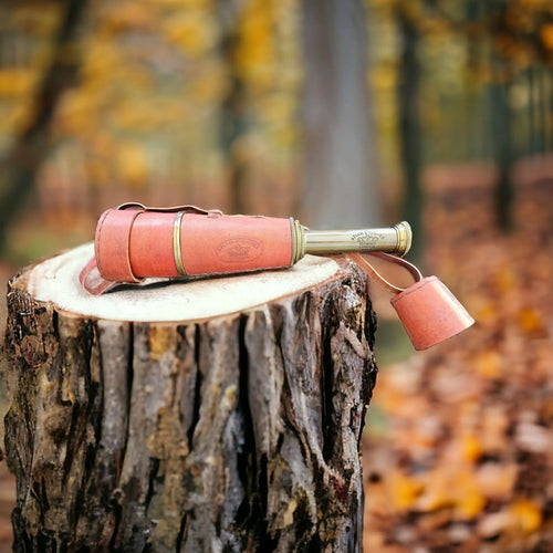Maroon Leather Strap Telescope for Birdwatching & Sightseeing