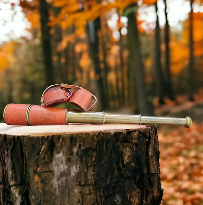 Custom Engraved 55 cm Leather Strap Brass Telescope with Maroon Strap