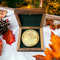 Customisable Calendar Compass with wooden box – unique vintage gift set.