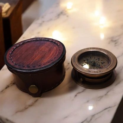 Brass Compass with Sliding Magnifier & Leather Case | Nautical Antique Replica mypirateshop