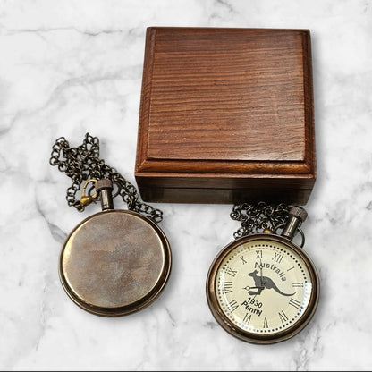 Australia Penny pocket watch with wooden box mypirateshop