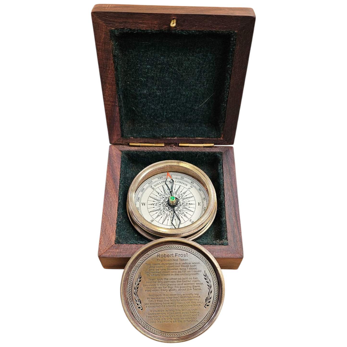 Brass compass in a wooden box 