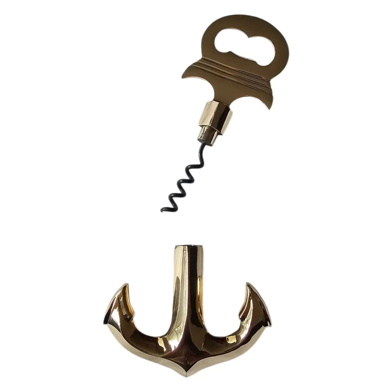 Gold anchor-shaped bottle opener with corkscrew 