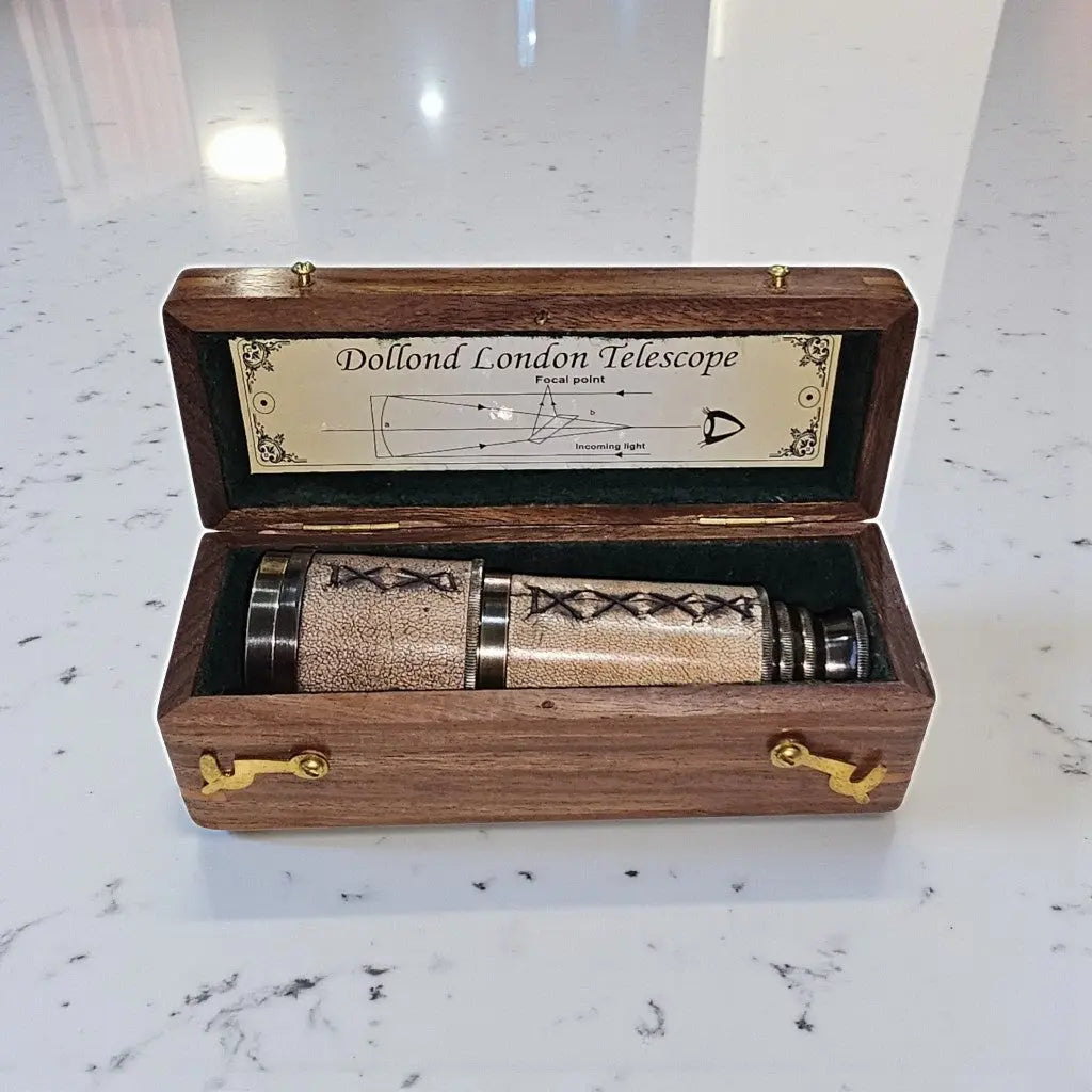 Dollond London Marine Leather Telescope | Personalisable | With Engravable Timber Box
