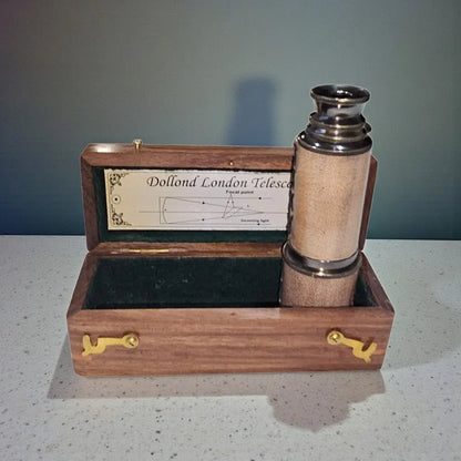 Dollond London Marine Leather Telescope | Personalisable | With Engravable Timber Box