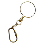 Gold metal keychain with a magnifying glass on a white background