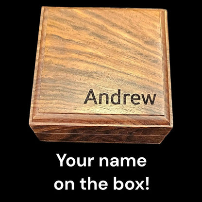 Your name laser engraved on the box