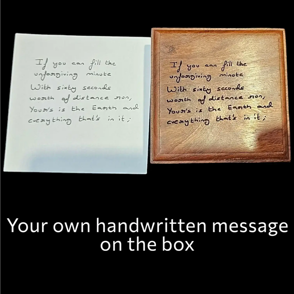 Your own handwritten message on the timber box