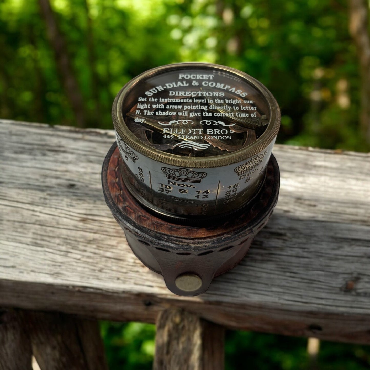 Drum Sundial Compass with Leather Case | Dual Functionality | Handcrafted Nautical Gift