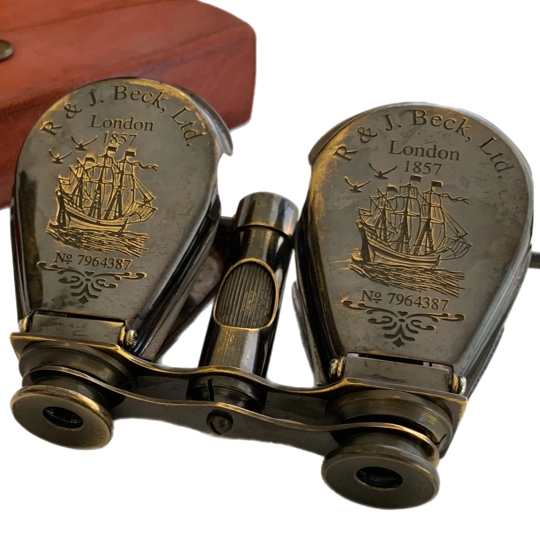 Vintage Brass Folding Binoculars with Leather Case – Decorative Nautical Showpiece & Collector's Item mypirateshop
