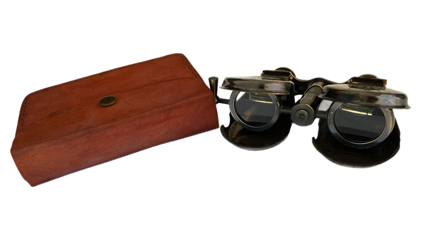 Vintage Brass Folding Binoculars with Leather Case – Decorative Nautical Showpiece & Collector's Item