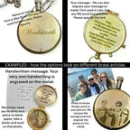 Brass compass engraving options including name message handwriting and photo