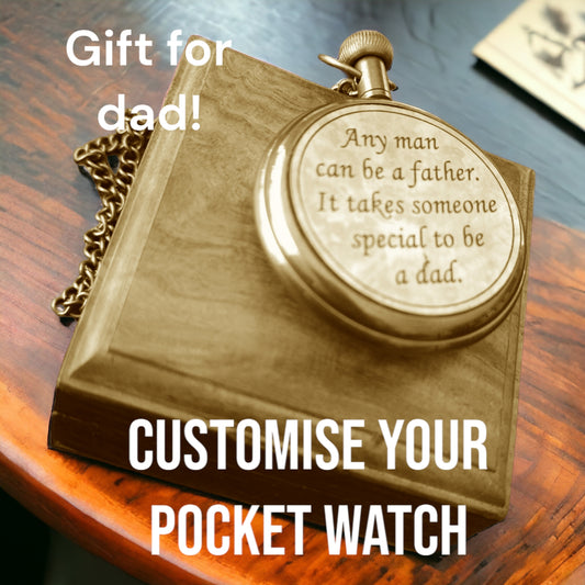 GIFT FOR DAD - Personalized Pocket Watch with Custom Engraved Wooden Box - Unique Timepiece Gift