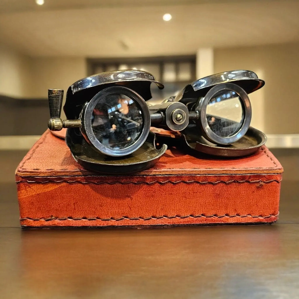 Vintage Brass Folding Binoculars with Leather Case – Decorative Nautical Showpiece & Collector's Item mypirateshop