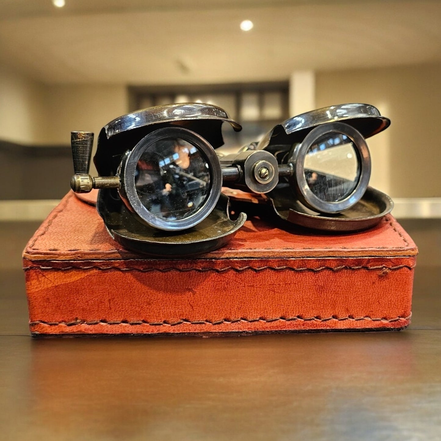 Vintage Brass Folding Binoculars with Leather Case – Decorative Nautical Showpiece & Collector's Item