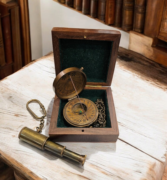 Mary Rose sundial with box and telescope keyring