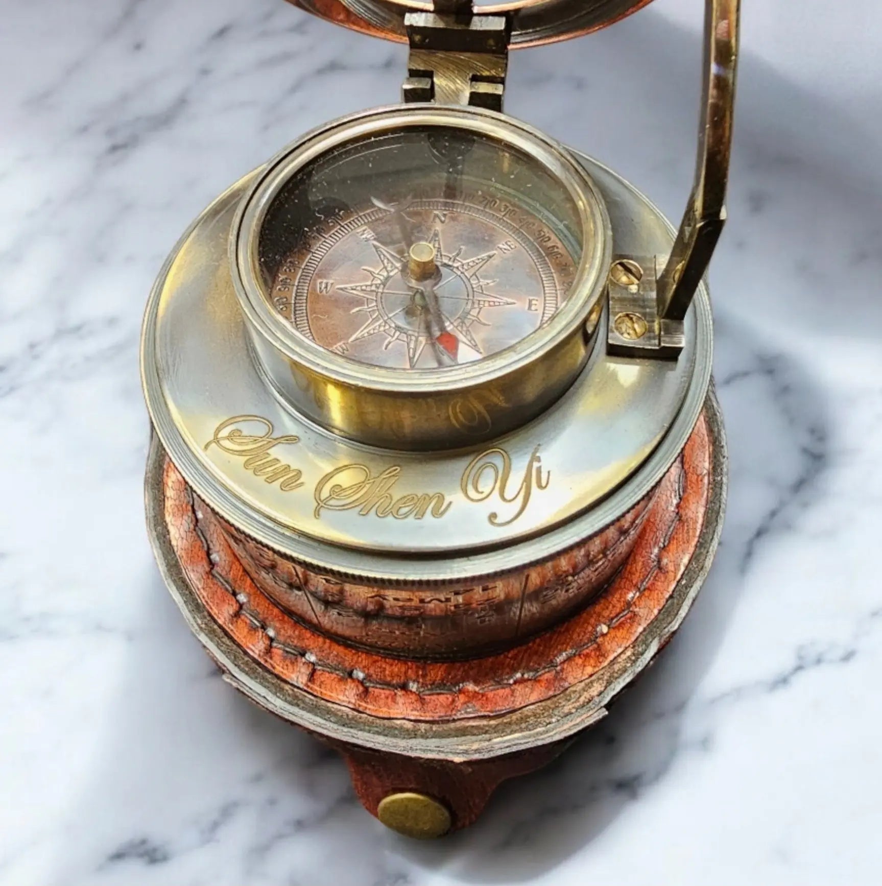 Drum Sundial Compass with Leather Case | Dual Functionality | Handcrafted Nautical Gift mypirateshop