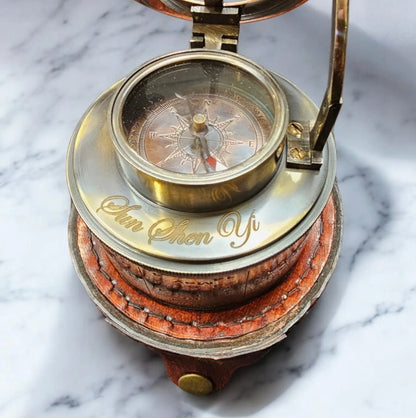 Drum Sundial Compass with Leather Case | Dual Functionality | Handcrafted Nautical Gift mypirateshop