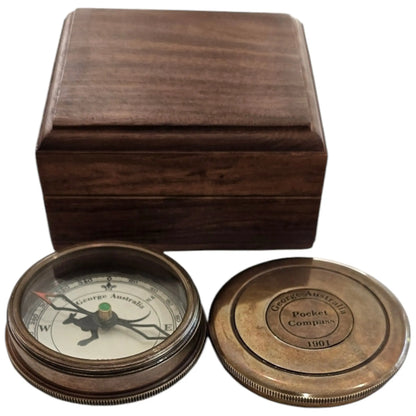 Functional pocket-sized brass navigation compass