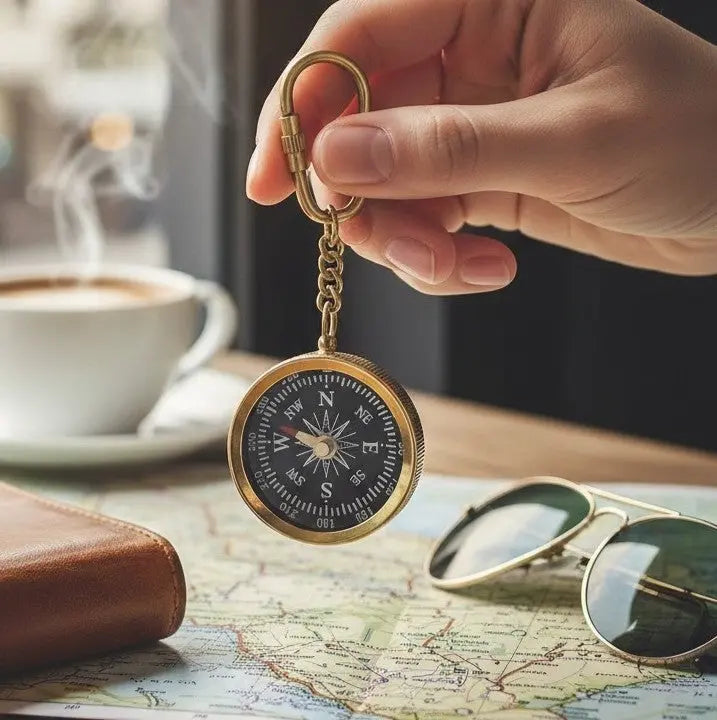 Brass compass keyring
