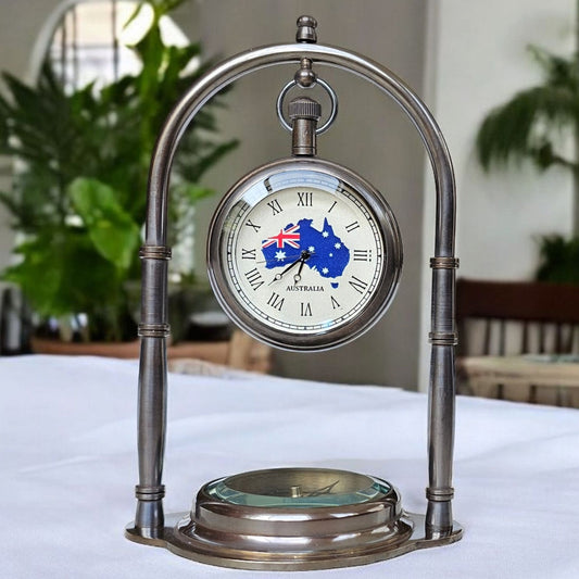 Australia flag and design clock with compass. Table clock