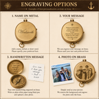 Engraving options for personalised brass gifts including name, message, handwriting and photo engraving.
