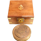 mypirateshop vintage brass perpetual calendar compass with an engraved anchor wooden display box