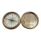 mypirateshop vintage brass compass with a perpetual calendar and engraved Robert Frost poem inside the lid