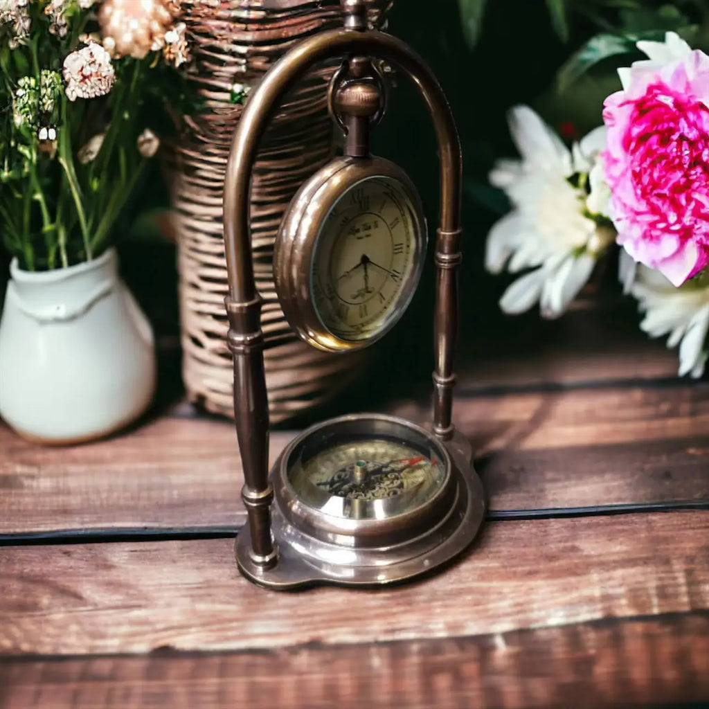 Elegant vintage-style Royal Clock in brass with custom engraving, decorative timepiece