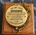 To my son engraved brass compass with chain on wooden box