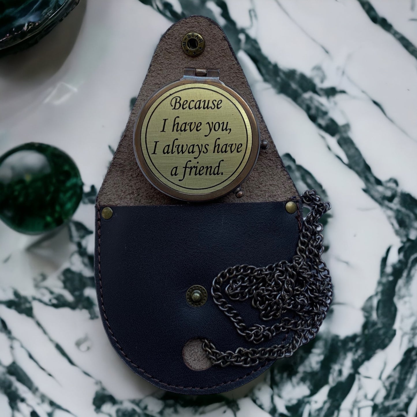 Brass compass with engraved friendship quote, a perfect way to show appreciation for a special friend