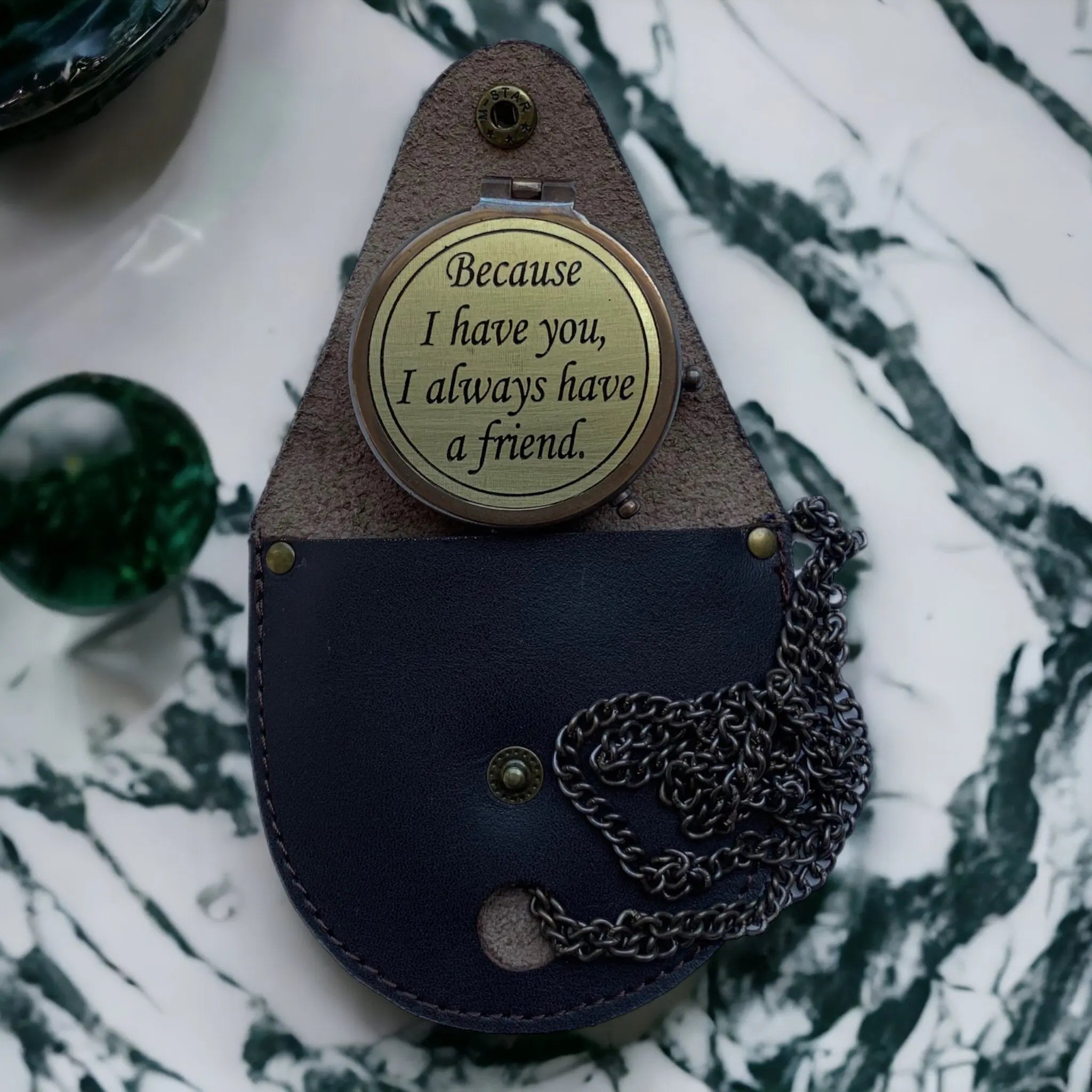 Brass compass with engraved friendship quote, a perfect way to show appreciation for a special friend