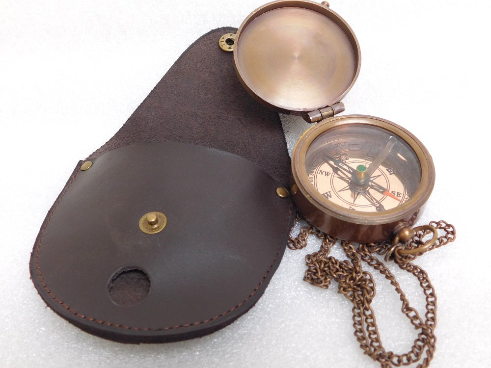 Quote compass with leather case and chain