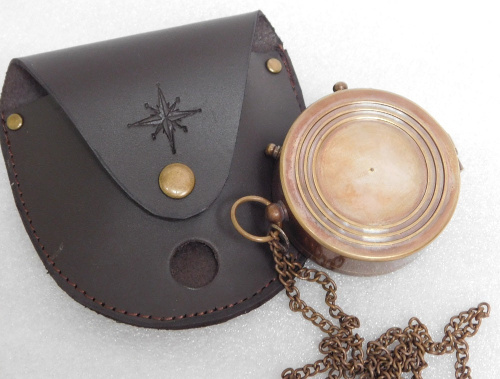 Brass Compass in Leather Pouch