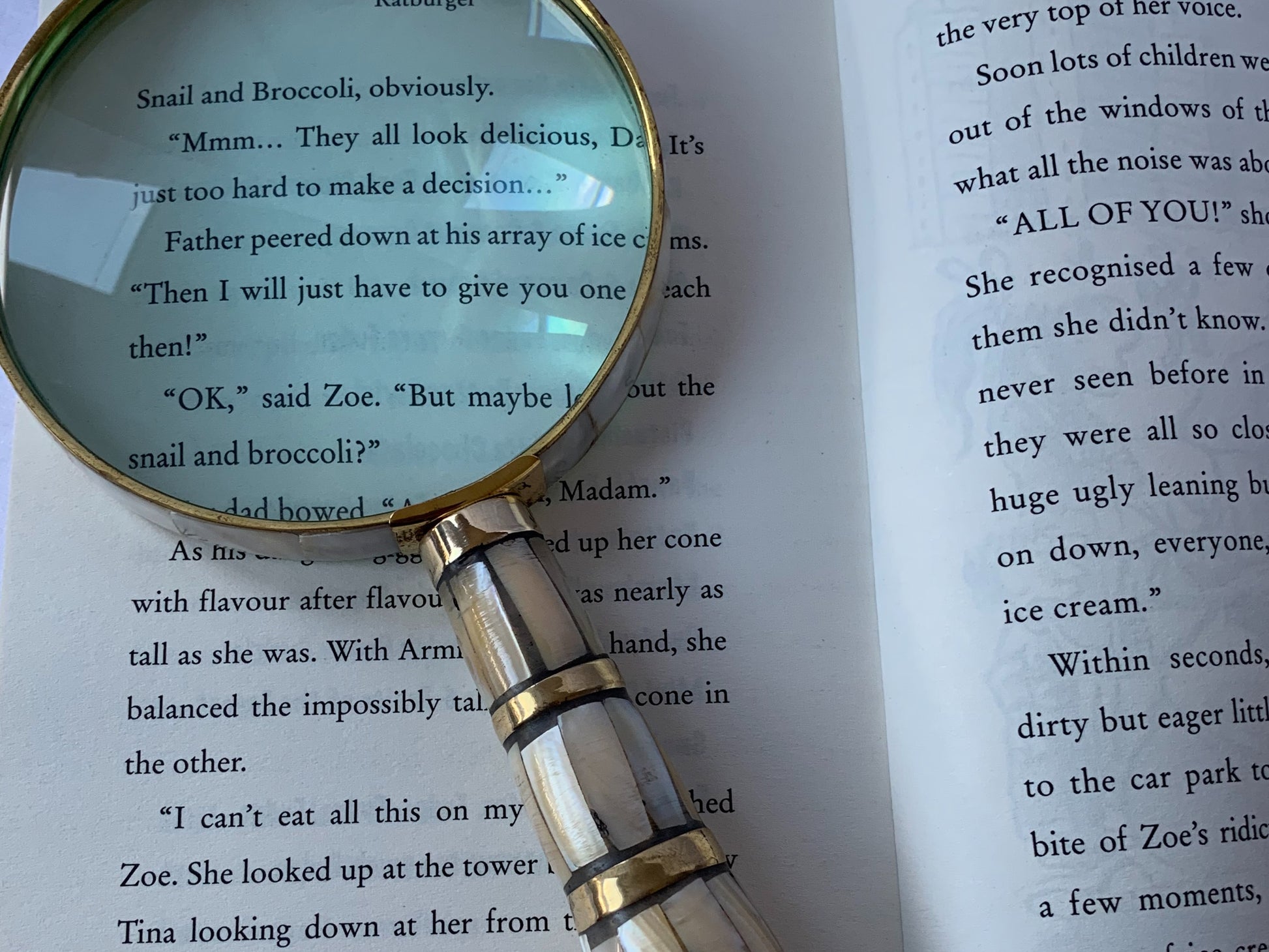 Marble magnifier on book