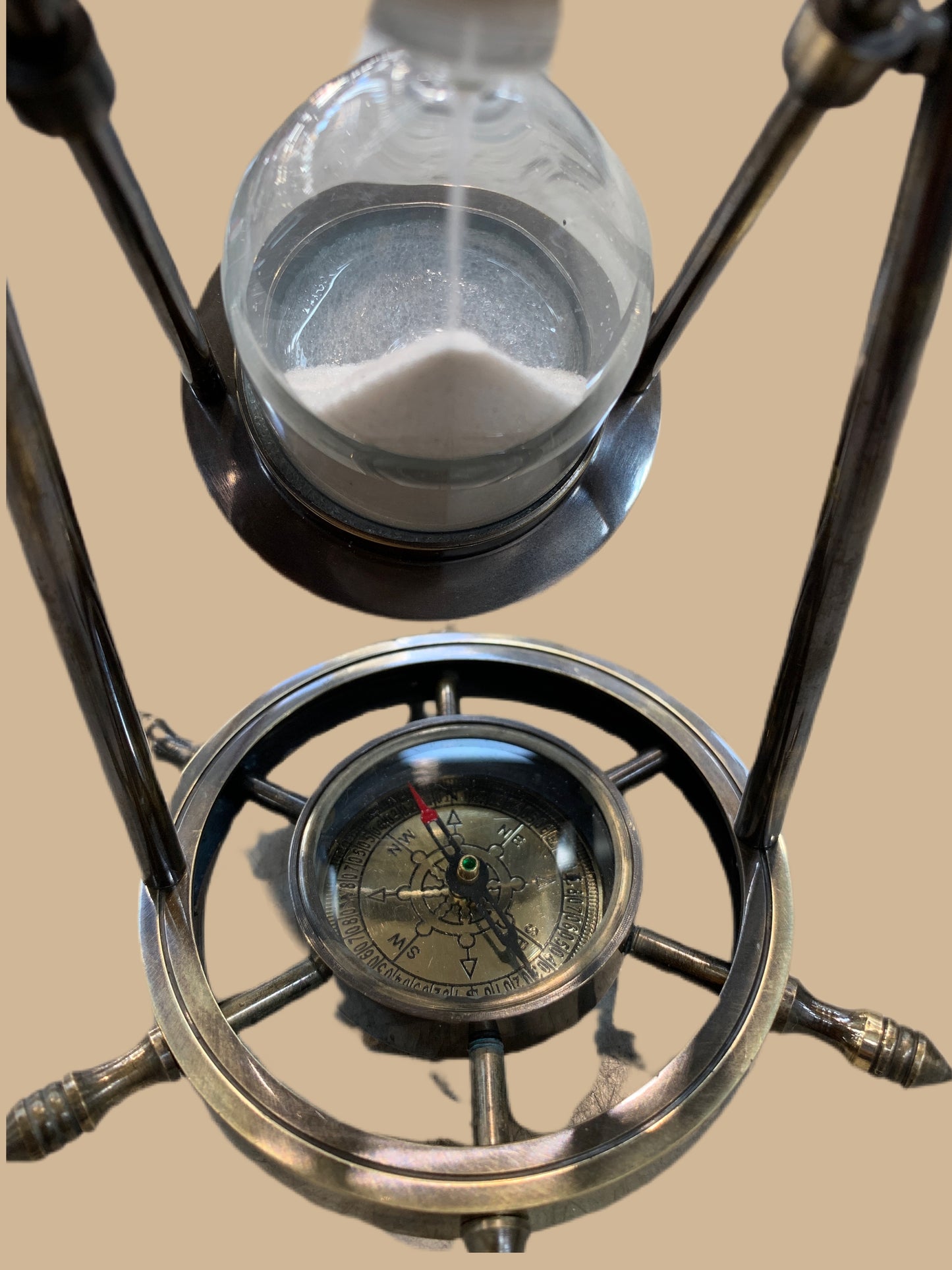 Brass Wheel sand timer with compass