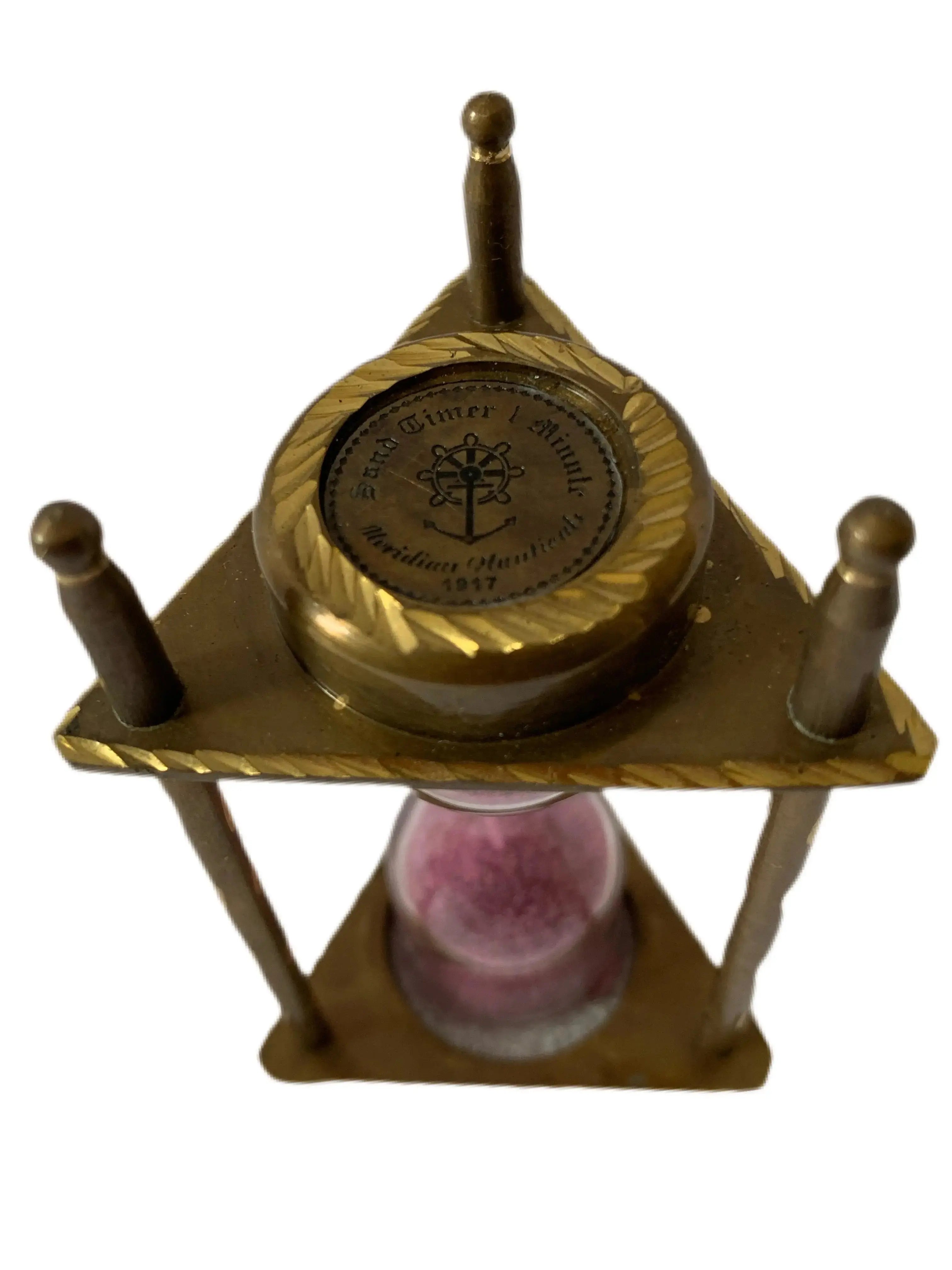 1 Minute Pink Antique Sand Timer with three brass rods 