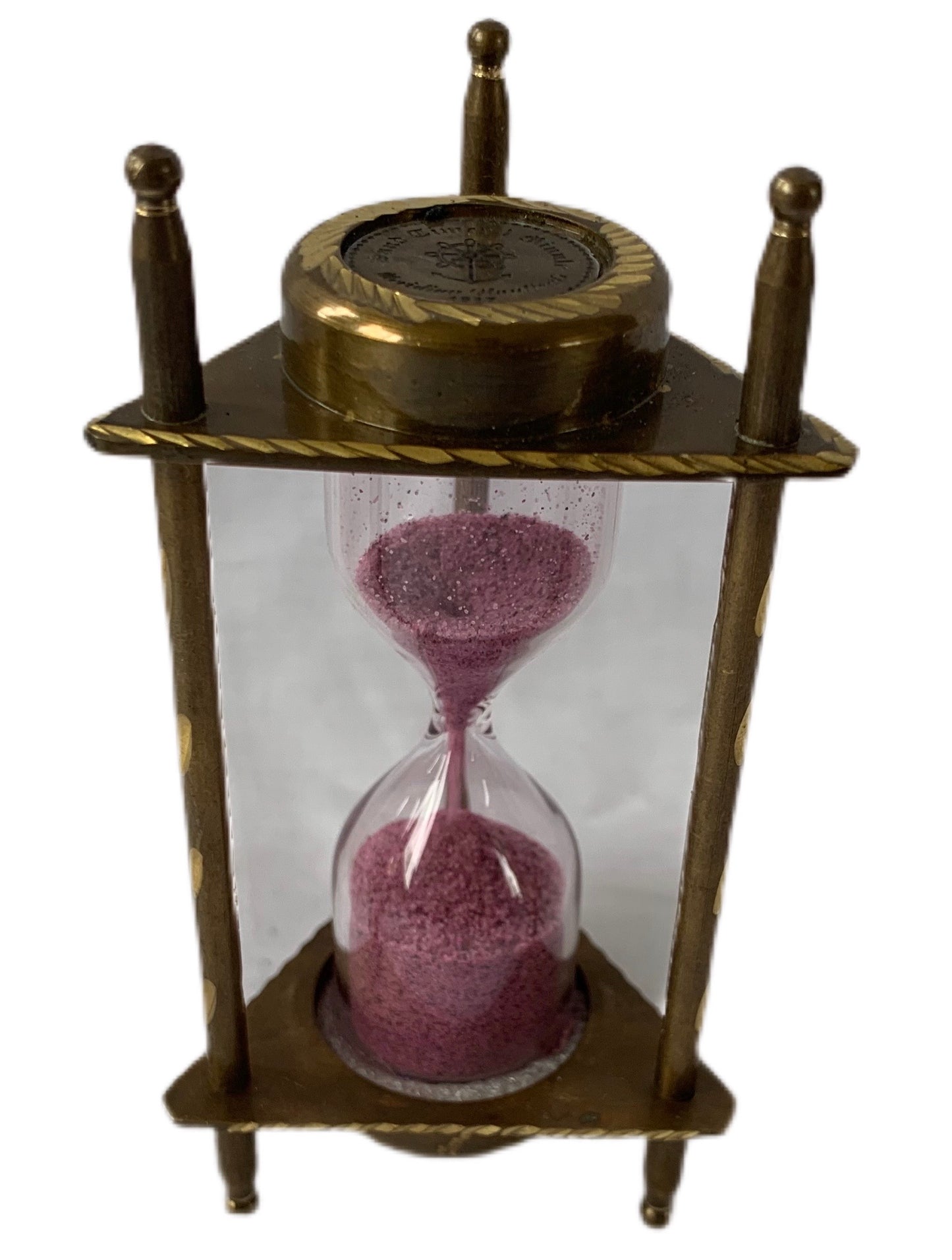 1 Minute Pink Antique Sand Timer with three brass rods 