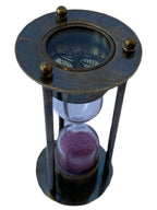 1 Minute Pink Antique Sand Timer with three brass rods with encased compass